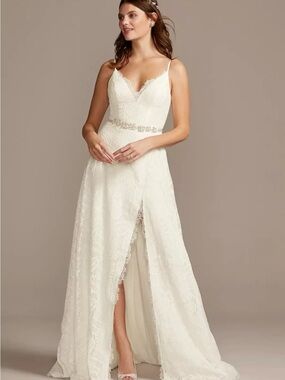 Melissa Sweet Leaf Pattern Lace A-Line Wedding Dress SIZE 8 STYLE# MS251220